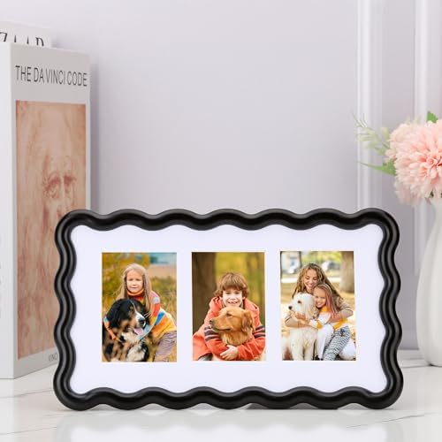 3-2x3‘’ Black Heavy-Duty Zinc Alloy Picture Frames,Unique Wave Design Black Picture Frame 3x2'',with Tempered Glass & Soft Velvet Backing for Desktop and Wall Hanging - Image 2