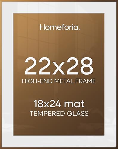 Homeforia 22x28 Bronze Poster Frame, High-End Metal, 18x24 Mat, Glass by Homeforia