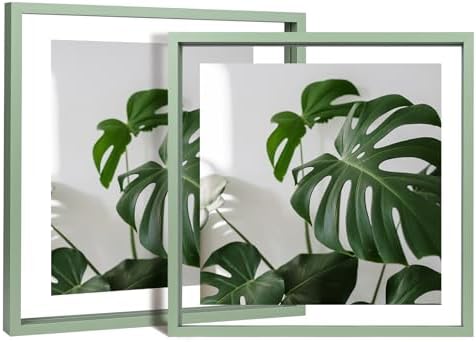 Egofine 12x12 Floating Frames Set of 2, Double Plexiglass Picture Frame, Made of Solid Wood Display Any Size Photo up to 12x12, Wall Mount or Tabletop Standing, Green by Egofine