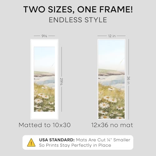 Homeforia 12x36 White Picture Frame, High-End Metal, 10x30 Mat, Glass - Image 2