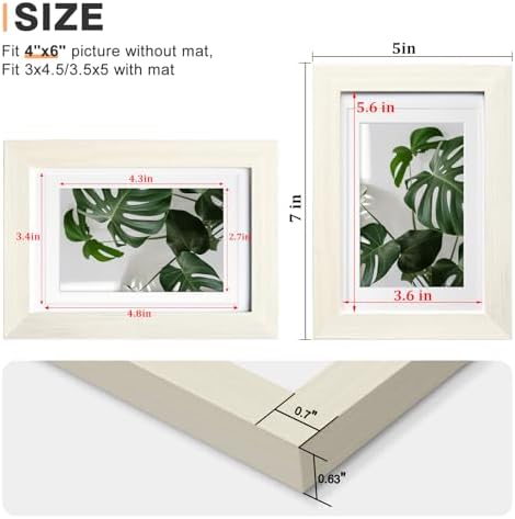 Egofine 4x6 Picture Frames Set of 4, Made of Solid Wood Covered by Plexiglass 3x4.5 and 3.5x5 with Mat or 4x6 without Mat, for Table Top Display and Wall Mounting Photo Frame Beige - Image 3