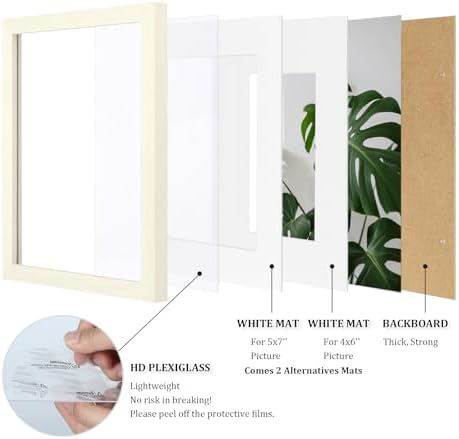 Egofine 8x10 Picture Frames Set of 4, Made of Solid Wood Covered by Plexiglass 4x6 and 5x7 with Mat or 8x10 without Mat, for Table Top Display and Wall Mounting Photo Frame Beige - Image 4