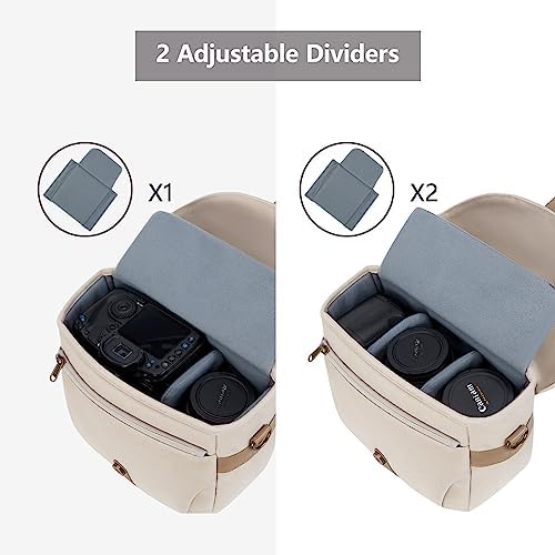 BAGSMART Canvas Crossbody Camera Bag with Rain Cover Women Men, Ivory White - Image 2