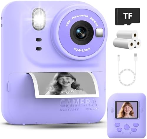 Okaloka Kids Instant Print Camera Toys,1080P HD Toddler Digital Video Camera,Christmas Birthday Gifts for Girls Boys Age 3-12 Year Old - TF Card Included (Purple) by Okaloka