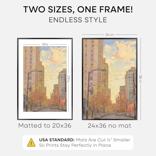 Homeforia 24x36 Black Poster Frame, High-End Metal, 20x30 Mat, Glass - Image 2