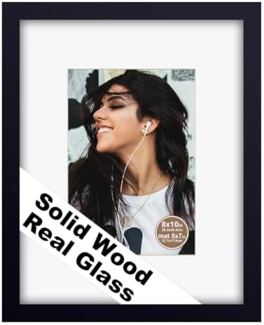 RPJC 8x10 Solid Wood Picture Frame Real Glass Cover Black by RPJC