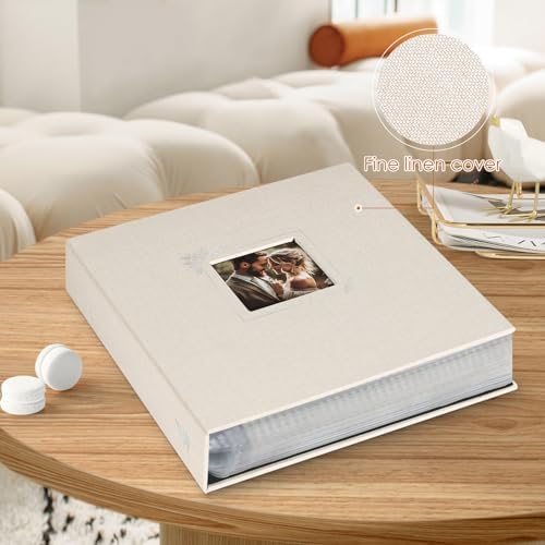 Lanpn Scrapbook Photo Album 8.5x11, Linen Window Design Cover Top Load 3 Ring Folder Binder Photobook Photo Book 8.5 x 11 inch with 30 Plastic Sleeves 60 Pages Beige - Image 3