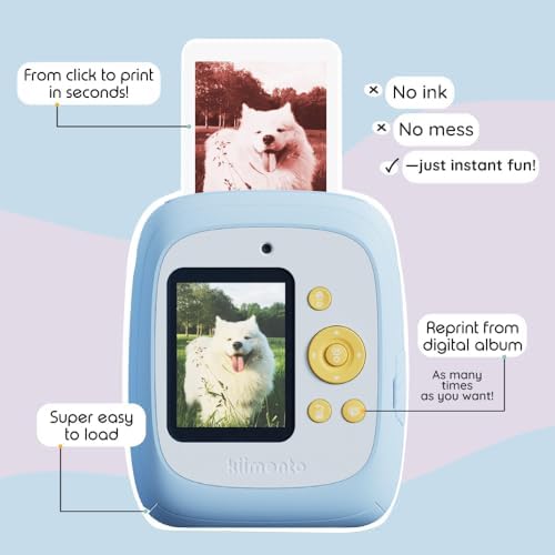 kiimento Instant Print Digital Camera, Ink-Free Thermal Printing with 4 Color-Themed Paper Options, 2.4” HD Screen, Selfie Lens, 48MP Photo, 1080p Video, 32GB Memory Card – Model P2 (Sky Blue) - Image 2