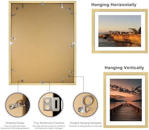 22x28 Picture Frame Set of 2, 22 x 28 Wood Poster Frames with Mat for 18x24, Wooden Photo Frames with Tempered Glass Cover for Wall Display, Gold - Image 3