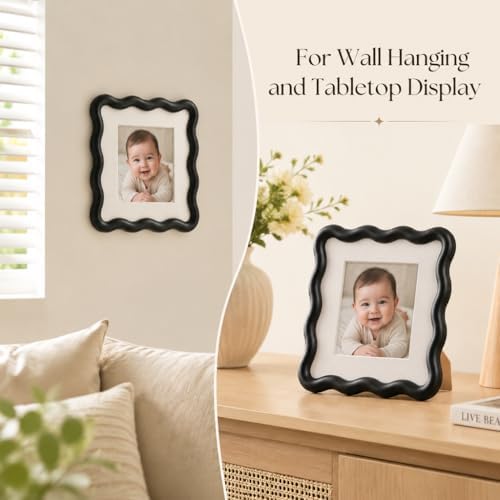 High-End Black 4x4'' Square Zinc Alloy Picture Frames,with Acid Free Mat for 3x3'',Unique Wave Design,with Premuim Soft Velvet & Backing for Tabletop or Home Decor - Image 3