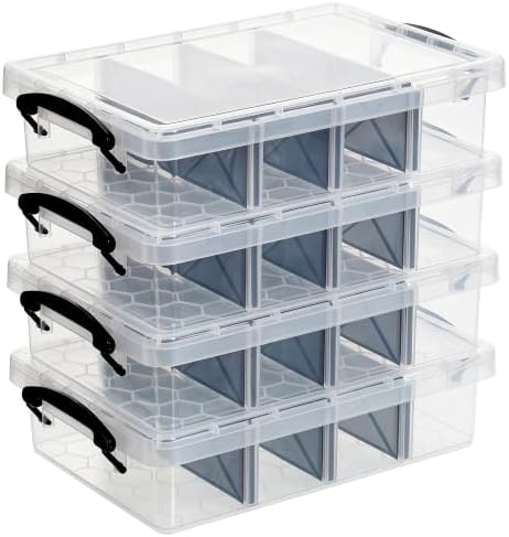 Citylife 4PC Clear Plastic Storage Box with 3 Removable Dividers by CITYLIFEHomeOrganization