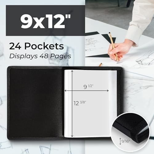 Dunwell 9x12 Art Portfolio Binder, 24 Pockets, 3-Pack, Black - Image 2