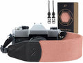 Padwa Lifestyle Pink Camera Strap - 2" Wide Cotton Woven Genuine Leather Head Camera Straps,Complimentary 2 Pcs Quick Release Clips for All DSLR/SLR Cameras, Binoculars and Drone Remote Control by PadwaLifestyleCameraStrap