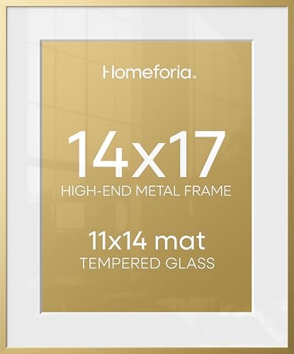 Homeforia 14x17 Gold Picture Frame, High-End Metal, 11x14 Mat, Glass by Homeforia