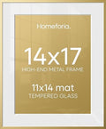 Homeforia 14x17 Gold Picture Frame, High-End Metal, 11x14 Mat, Glass by Homeforia