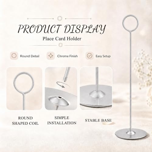 12 Inch Matte Silver Steel Place Card Holder,16 Pack Table Number Holder - Image 2