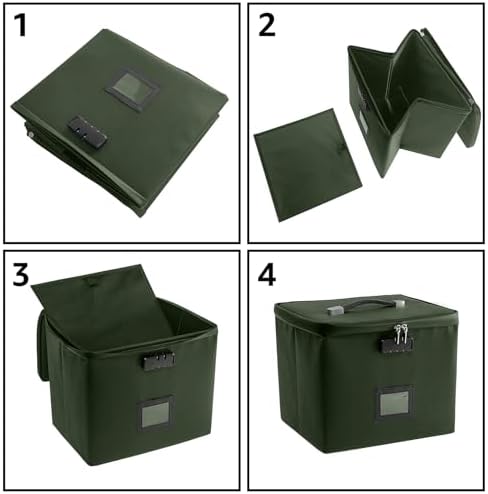 Army Green Fire Proof File Box for Documents - Portable Fireproof Document Organizer Box with Handle Waterproof Safe Locking Folder Storage with Lid - Image 6