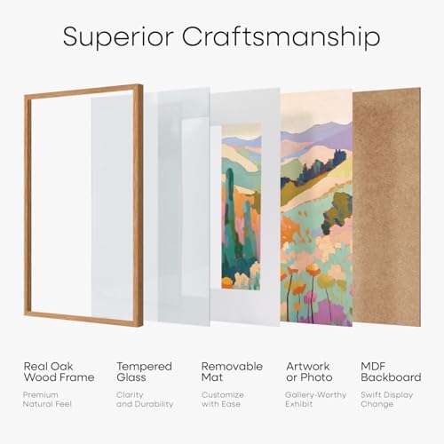 Homeforia 6x6 Natural Oak Picture Frame, High-End Wood, 4x4 Mat, Glass - Image 7