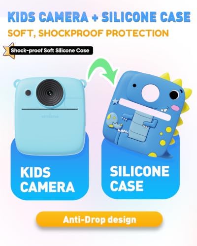 Kids Camera Instant Print with Dinosaur Silicone Case – 1080P Digital Toddler Camera, 3 Rolls Print Paper, Birthday for Boys Girls Age 3-8 (Blue) - Image 2