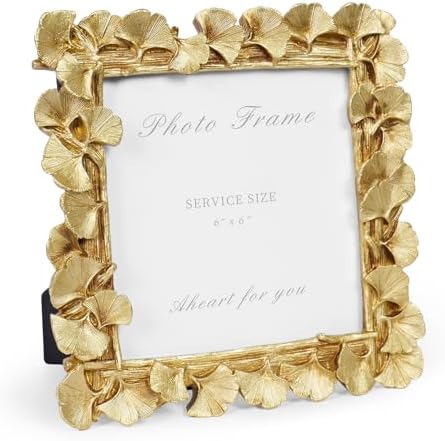Cuspin 6x6 Picture Frame Gold Vintage Square Resin Photo Frame(Ginkgo Leaf) by Cuspin