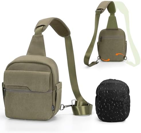 Cwatcun Sling Camera Bag Canvas, Compact Crossbody Case with Rain Cover by FocusonCameraBag