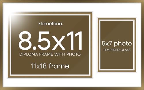 Homeforia 11x18 Bronze Diploma Frame, High-End Metal, 8.5x11 & 5x7 Mat by Homeforia