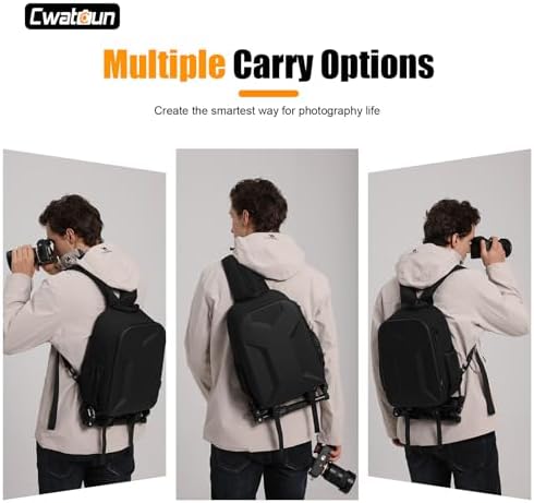 Cwatcun Camera Backpack Hardshell for Photography, 2 in1 Shockproof Camera Sling Bag, Waterproof Camera Case Crossbody with Tripod Holder, Rain Cover for Canon Nikon Sony Fuji DSLR SLR Mirrorless - Image 3