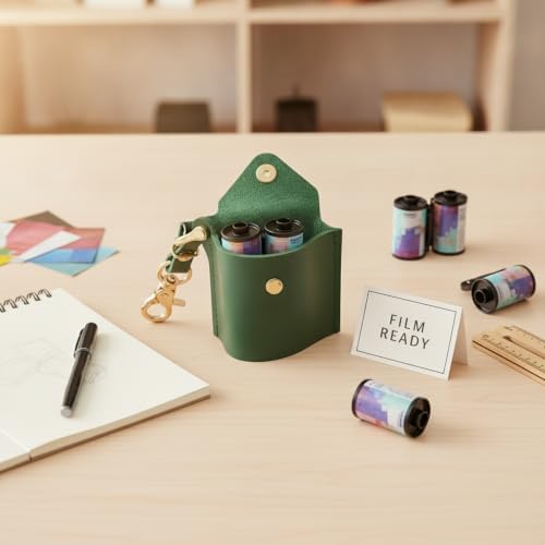 Compact PU Leather Film Roll Case for 35mm & 120 Format - Portable Storage Pouch with Keychain Loop - Image 3