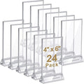 24 Pieces 4 x 6 Clear Acrylic Sign Holder with Silver Borders and Vertical Stand, Double Sided Table Menu Holders Picture Frames for Wedding Table Numbers, Restaurant Signs, Photos and Art Display by Chunful