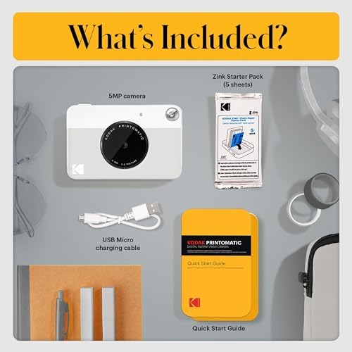 KODAK Printomatic Full-Color Instant Print Camera Starter Bundle + Carrying Case + Zink 20pk Photo Paper - Colorful Photos On 2x3 Sticky-Back Paper - Fun Gift for Birthday Christmas Holiday - Grey - Image 3