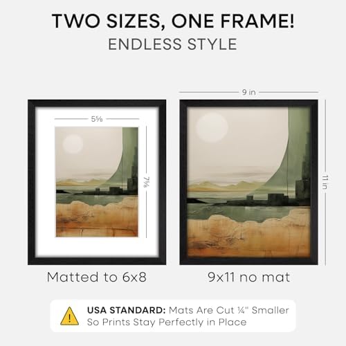 Homeforia 9x11 Black Oak Picture Frame, High-End Wood, 6x8 Mat, Glass - Image 2