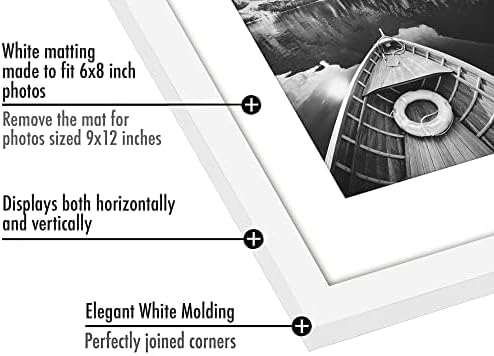 Americanflat 9x12 Picture Frame 5-Pack - Matted to 6x8 - White - Image 3