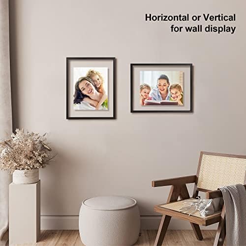 Egofine 11x14 Floating Frames Set of 2, Double Plexiglass Picture Frame, Made of Solid Wood Display Any Size Photo up to 11x14, Wall Mount or Tabletop Standing, Faded Black - Image 5