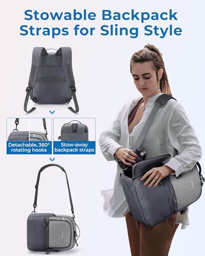 BAGSMART 2 in 1 Small Camera Backpack for DSLR, Fits 12.9" iPad, Gray - Image 2