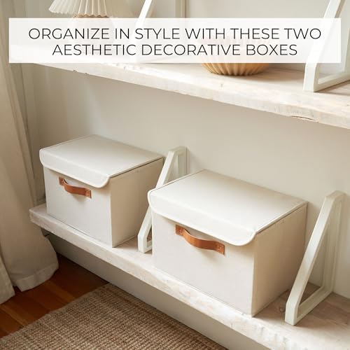 Decorative Linen Storage Boxes with Lids - Large Set of 2 Organizer Bins - Image 5