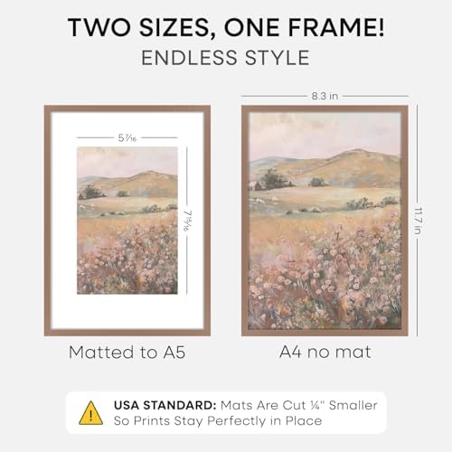 Homeforia A4 Mocha Picture Frame, High-End Metal, A5 Mat, Glass - Image 2