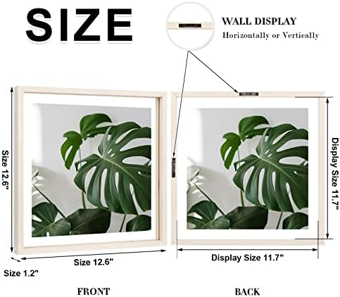 Egofine 12x12 Floating Frames Set of 2, Double Plexiglass Picture Frame, Made of Solid Wood Display Any Size Photos up to 12x12, Wall Mount or Tabletop Standing, Beige - Image 2