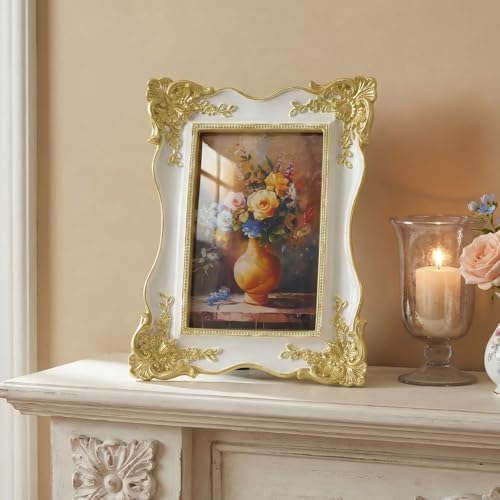 Cuspin 5x7 White and Gold Picture Frame, Vintage Ornate Decorative Frames - Image 3