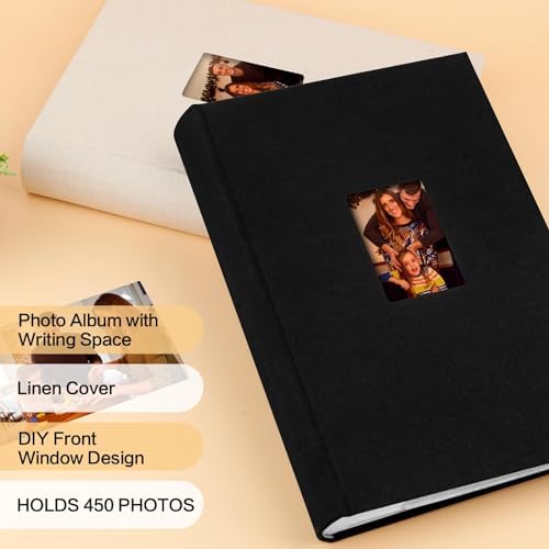 450 Pocket 4x6 Photo Album with Writing Space, Linen Cover, Black - Image 2