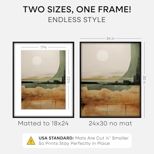 Homeforia 24x30 Black Oak Picture Frame, High-End Wood, 18x24 Mat, Glass - Image 2