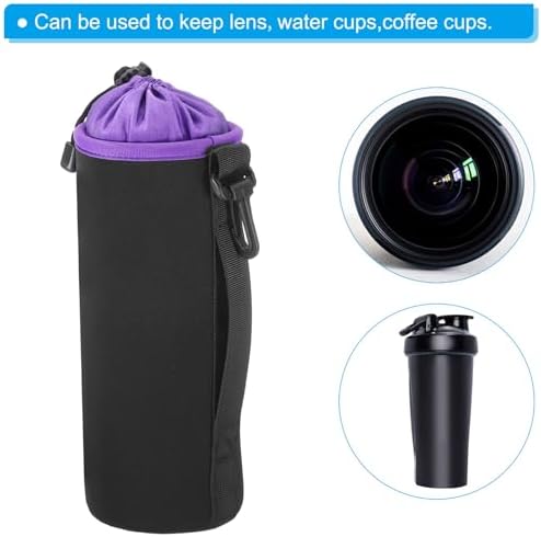 PATIKIL Camera Lens Bag, 2 Pcs 3.7" ID x 9.8" H Cylindrical Drawstring Lens Pouch with Thick Protective Neoprene, Lens Case for DSLR Camera Lens, Water Coffee Cups Black, Purple - Image 6