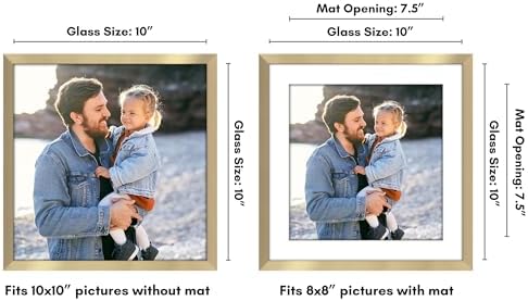 Americanflat 10x10 Picture Frame - Matted to 8x8 - Slim Molding - Gold - Image 2