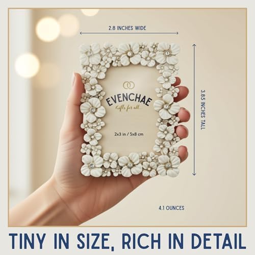 2x3 Mini Picture Frame: Ivory Flowers + Clear Rhinestones - Image 2