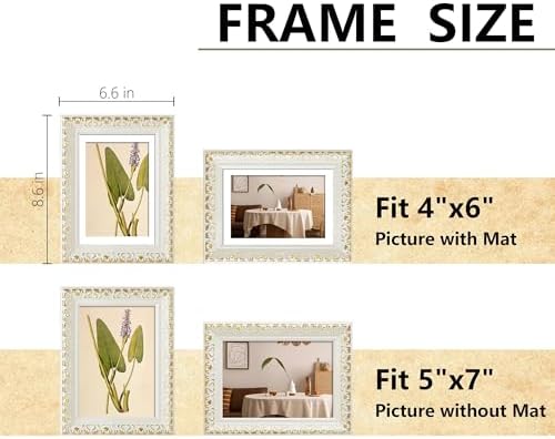 VIOLABBEY 5x7 Picture Frame Antique White and Gold, Ornate Vintage Frame - Image 2