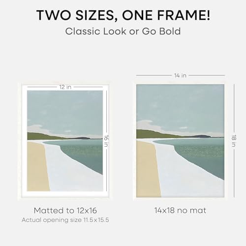 Homeforia 14x18 White Oak Picture Frame, High-End Wood, 12x16 Mat, Glass - Image 2