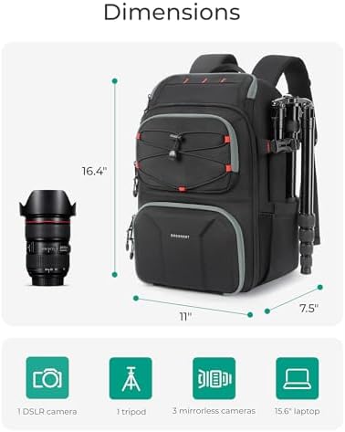BAGSMART Camera Bag for Photographers Professional Fits up to 15.6" Laptop - Image 5