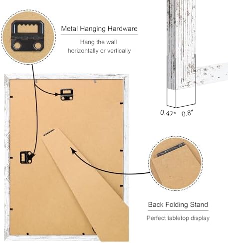 10x14 Picture Frame Set of 2, 10 x 14 Wood Photo Frames with Mat for 8x12 or 30x40cm Diamond Painting Art, Wooden Frame with Real Glass Cover for Wall and Tabletop Display,Distressed White - Image 4