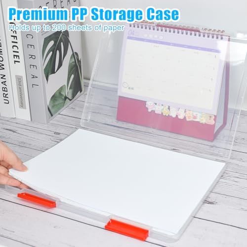SAYEEC Portable Project Case A4 Plastic Transparent File Storage Box for 8.5"x11" Paper Slim Photo Art Craft Storage Container Scrapbook Document Organizer Magazine Protector for Office School (Red) - Image 5