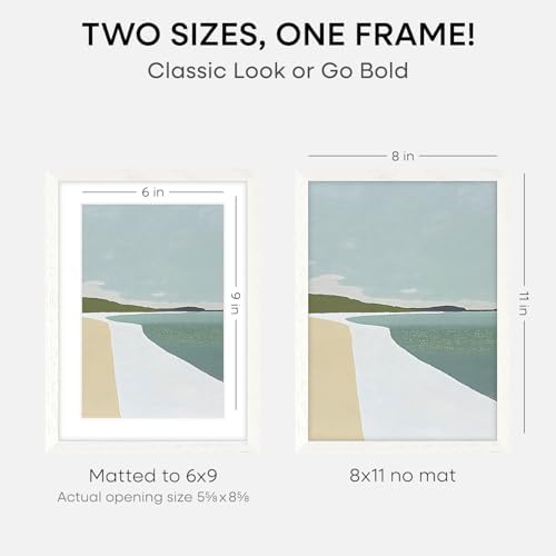 Homeforia 8x11 White Oak Picture Frame, High-End Wood, 6x9 Mat, Glass - Image 2