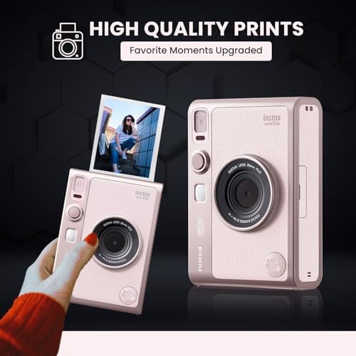 Fujifilm Instant Mini EVO Hybrid Camera Bundle with 20 Instant Film Sheets + 32GB Memory Card + Carrying Case + Flex Tripod + BluebirdSales Cleaning Cloth (Gentle Pink) - Image 2